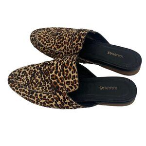 KAANAS Size 7 Leather Animal printed Calf Fur Mules MADE IN SPAIN